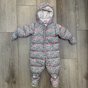 BABY GAP 5PC HOODED DOWN ZIP UP BUNTING SNOWSUIT MITTENS BOOTIES FLORAL 6-12MO